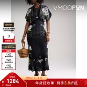 折扣 FARM RIO 夏季 女蕾丝边饰花卉印花双绉中长连衣裙