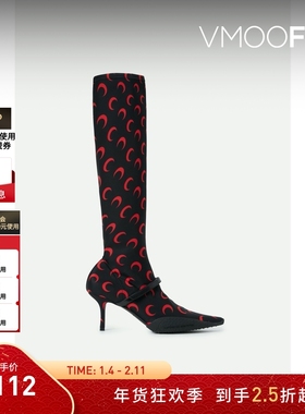 【折扣】MARINE SERRE 女秋冬月亮印花软壳面料及膝长靴