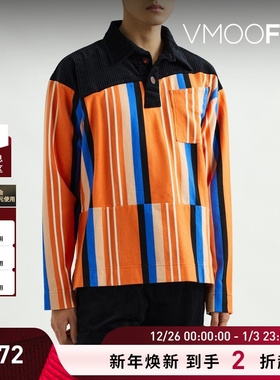 【折扣】ANGUS CHIANG 秋冬男宽松灯芯绒拼接条纹针织上衣