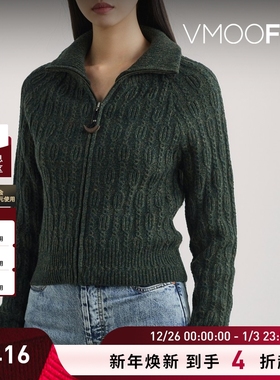 【折扣】Hyein Seo 秋冬女绞花针织绵羊毛混纺打底衫开襟衫