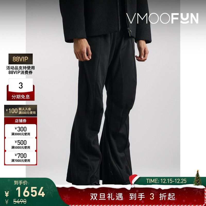 【折扣】CARNET-ARCHIVE 早春男微喇拉链细节羊毛混纺休闲裤