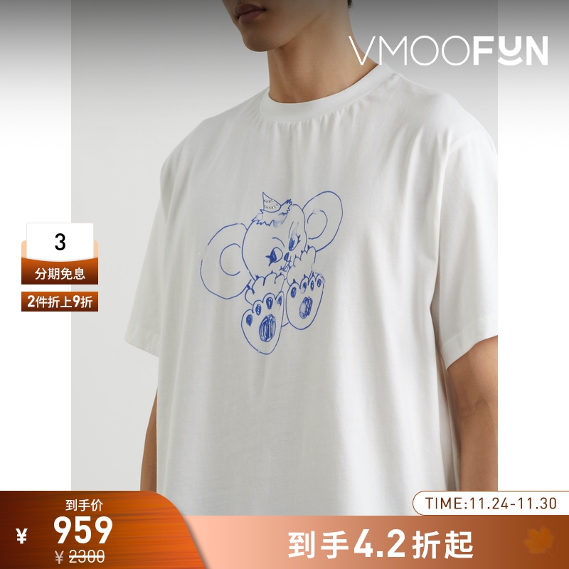 【折扣】WE11DONE男士宽松印花带缀饰棉质平纹布T恤