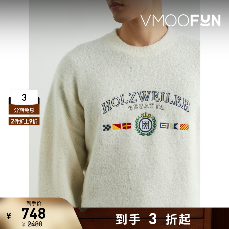 【折扣再降】Holzweiler 早春男品牌标志刺绣绵羊毛混纺毛衣