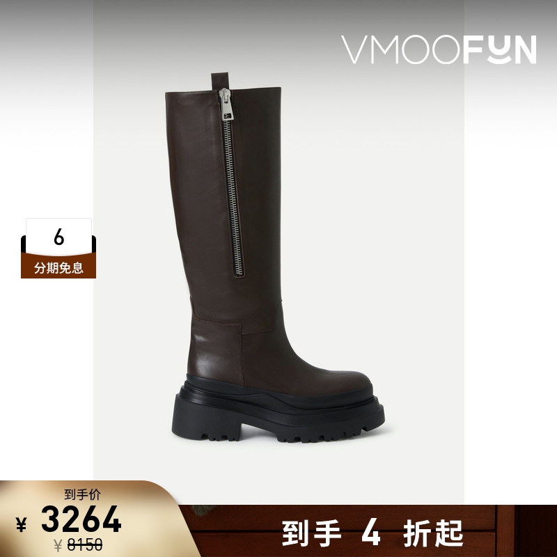 【折扣】PLAN C 女简约经典黑色皮革及膝长靴