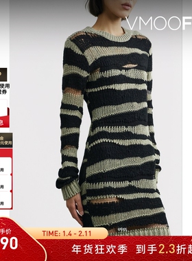 【折扣】RtA 女长袖条纹针织迷你连衣裙时尚设计