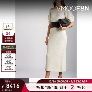 Hearst女露肩皮革边饰羊绒连衣裙 Gabriela 折扣再降