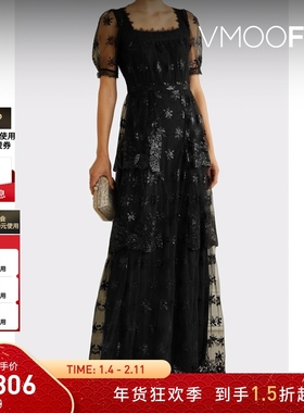 【折扣】Erdem 夏季女短袖长款小黑裙连衣裙礼服裙