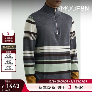 Smith早春男条纹绵羊毛真丝混纺半拉链针织衫 Paul 折扣