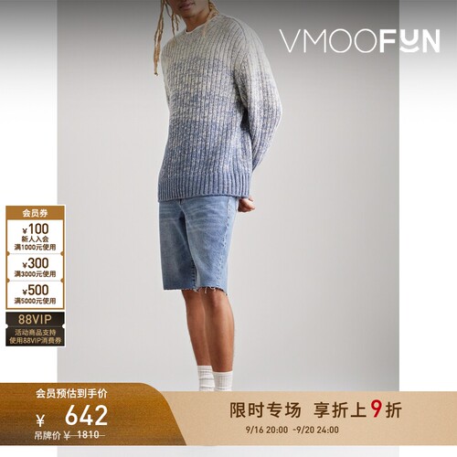 【限时折上9折】FRAME 男直筒毛边仿旧浅蓝色牛仔裤短裤