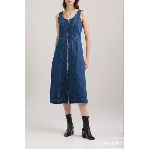 【夏季特惠】A.P.C. 夏女简约收腰APC牛仔中长连衣裙