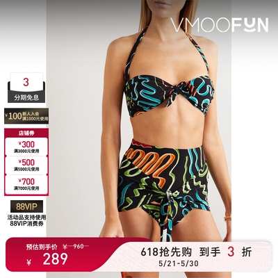 【618狂欢】Norma Kamali 春夏女士结饰印花挂脖比基尼上装