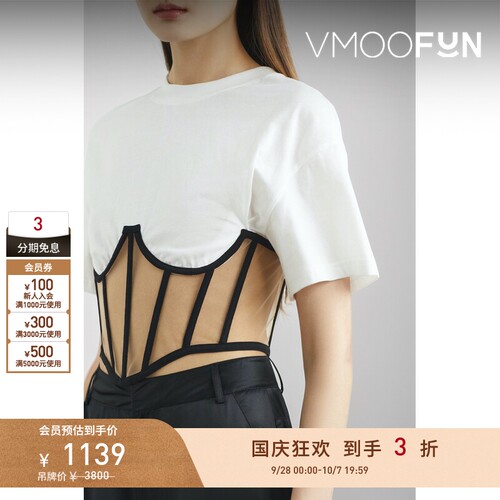 【折扣】RtA 春夏女拼接绢网棉质平纹布短款上衣