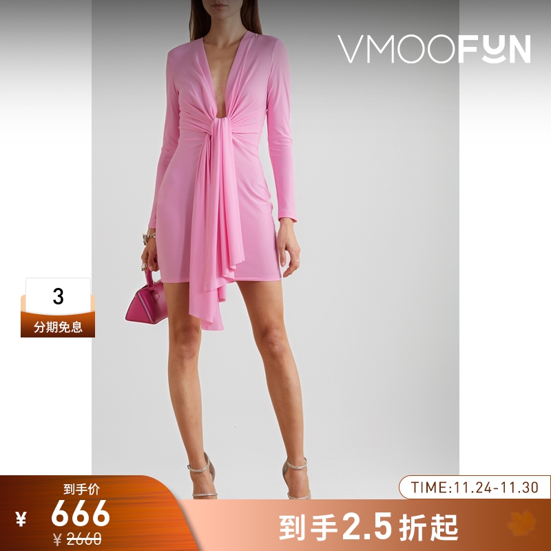 【折扣】Solace London女垂褶绉纱迷你V领连衣裙