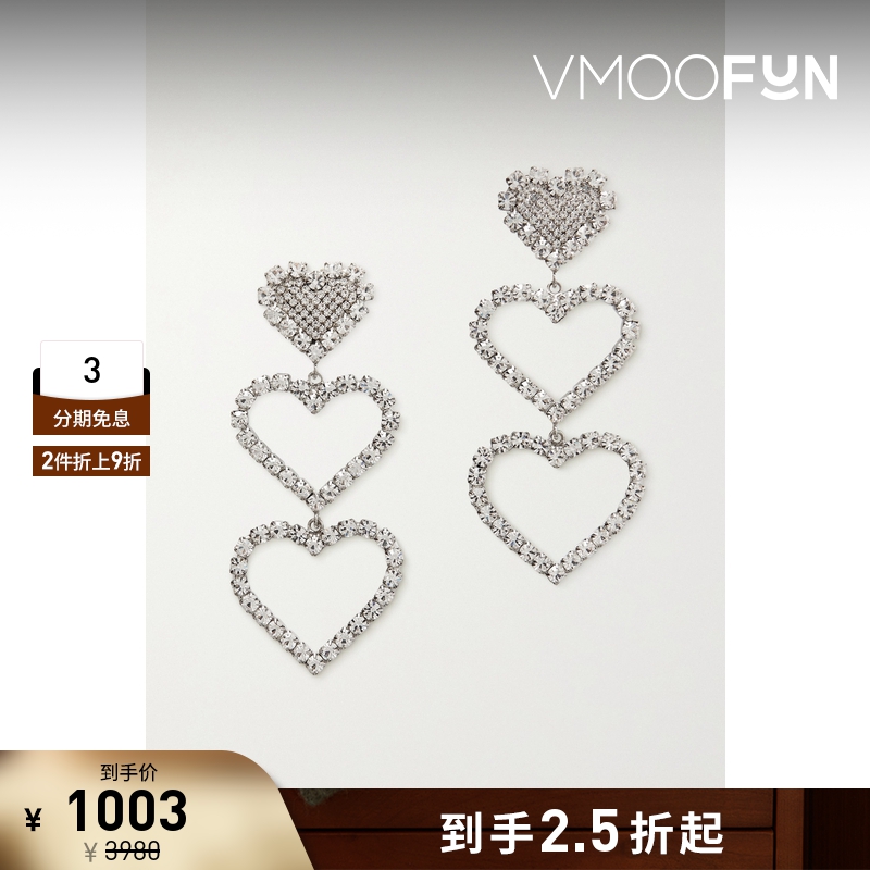 【折扣再降】Alessandra Rich 女士Three Hearts 银色夹扣式耳环