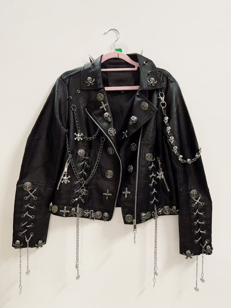 thumbnail for Punk leather clothes, hip hop leather clothes, rock leather clothes, heavy industry leather clothes, rivets, chain leather clothes, skulls, dark leather clothes