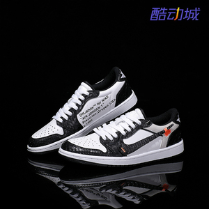 Nike耐克 【定制球鞋】Air Jordan1黑白蟒蛇皮真皮刺绣情侣款潮鞋