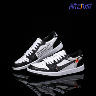 休闲运动 【定制潮鞋】Air Jordan1黑白蟒蛇皮+牛皮刺绣男女同款