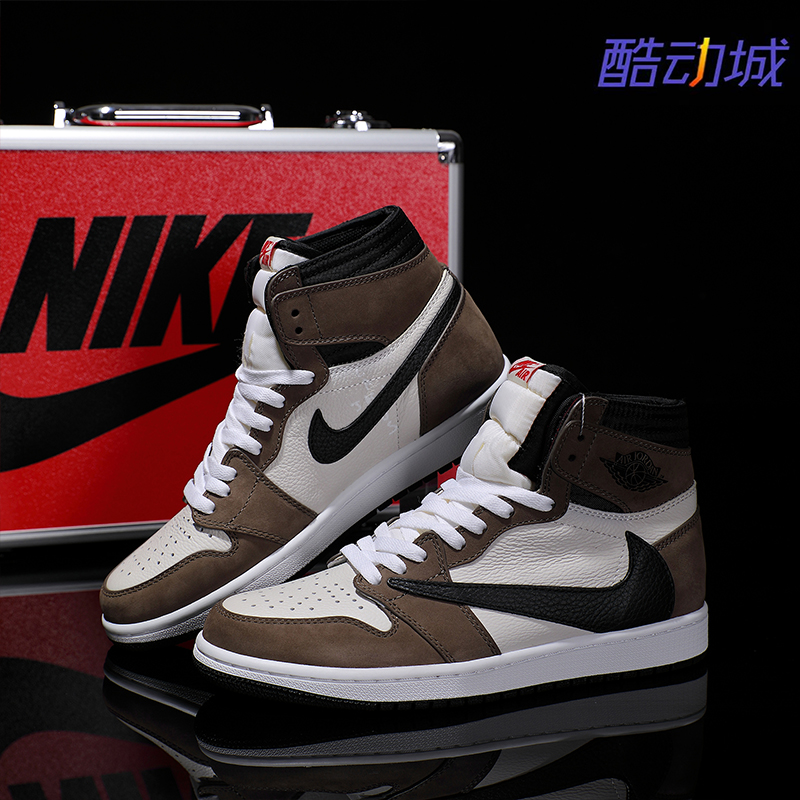 Nike耐克 【定制球鞋】Air Jordan1卡其色高帮头层牛皮情侣款潮鞋