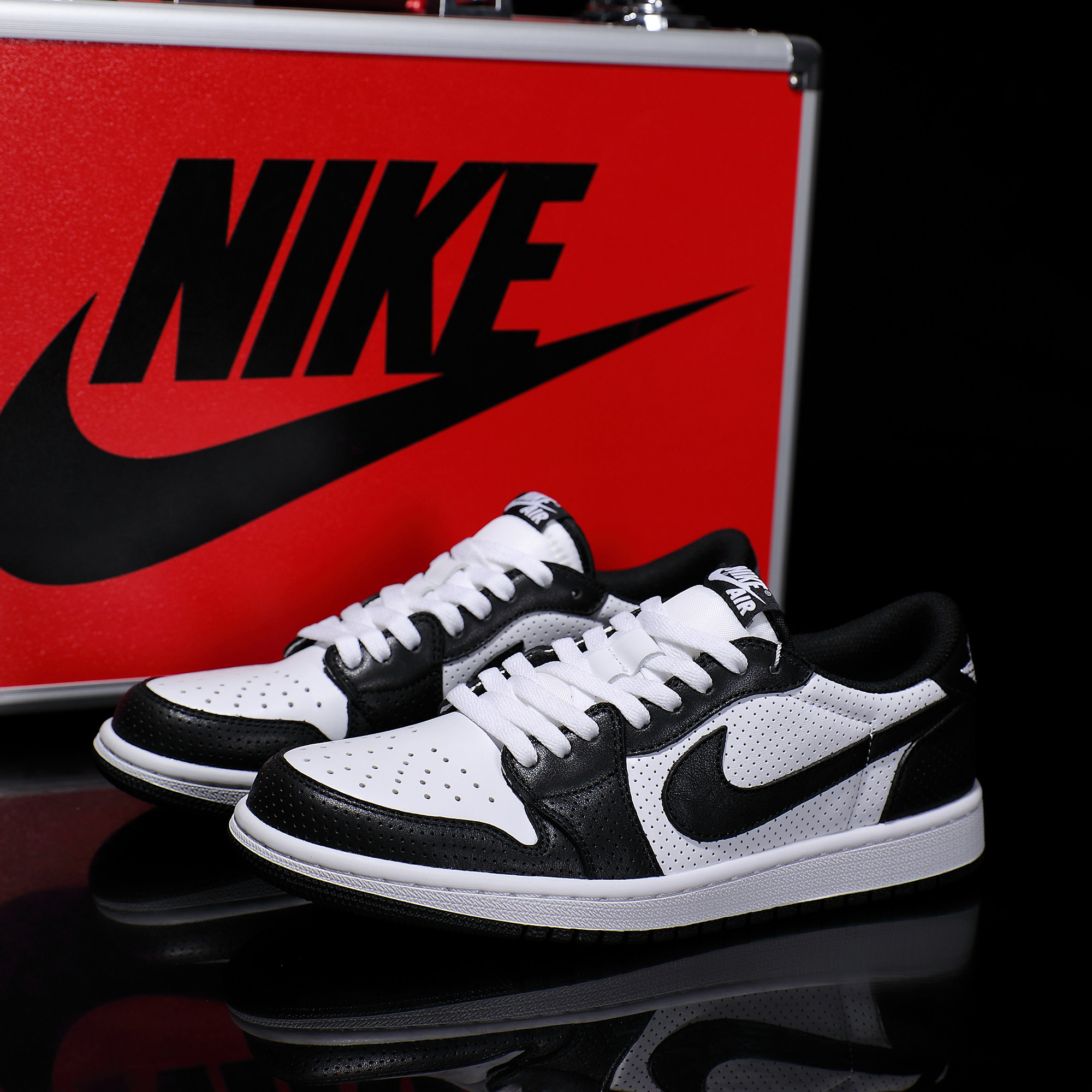 【定制球鞋】黑白色镂空夏季透气低帮头层牛皮情侣款潮鞋时尚百搭