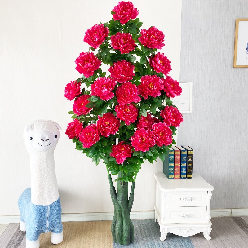 仿真牡丹花盆栽粉色客厅装饰绿植仿真花室内装饰大型落地仿生植物