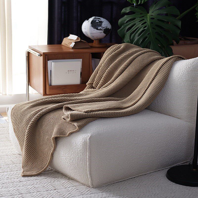 纯色简约粗毛线针织沙发休闲装饰盖毯加厚北欧床尾巾搭毯黄色包邮