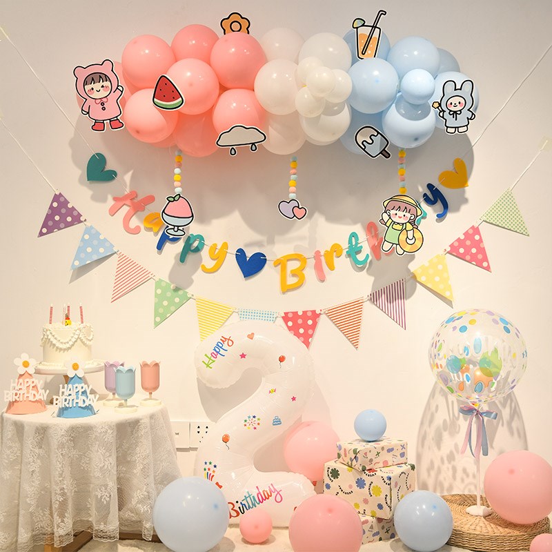 宝宝生日布置场景装饰2岁女孩女童男孩儿童派对生日会氛围背景墙