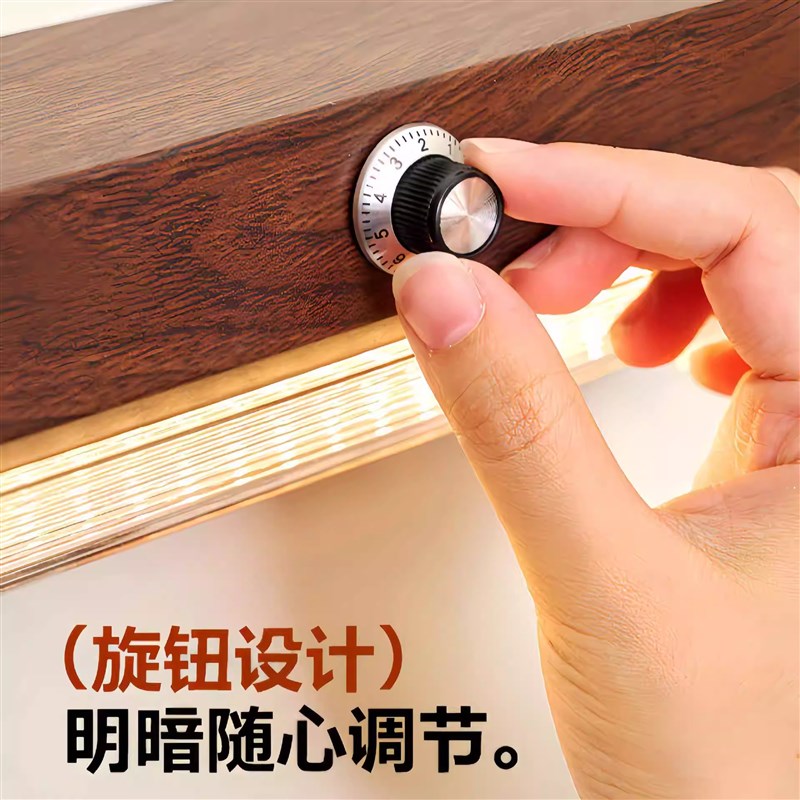 壁灯现代简约卧室灯创意镜前灯法式复古胡桃木纹置物灯led背景墙