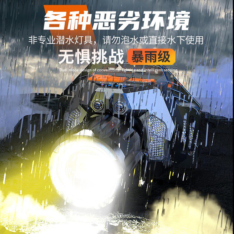 2025新款超亮强光头灯充电户外夜钓鱼远射感应变焦头灯头戴式矿灯