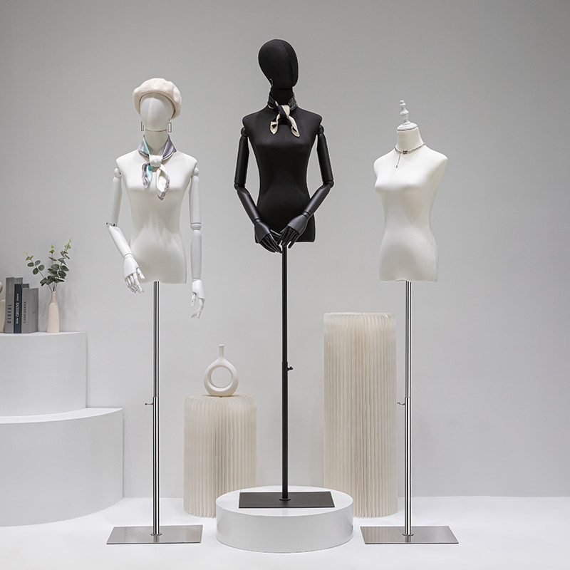 服装店黑色白色模特道具女半身人台女装店橱窗陈列模特展示架全身