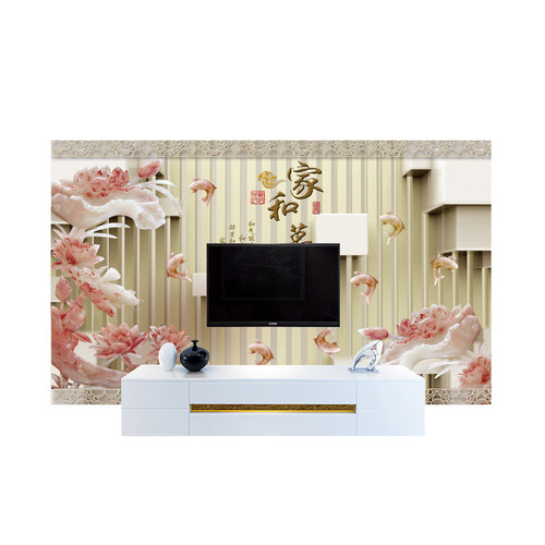 立体浮雕壁画现代简约无缝墙布新中式5d客厅墙纸3d电视背景墙壁纸