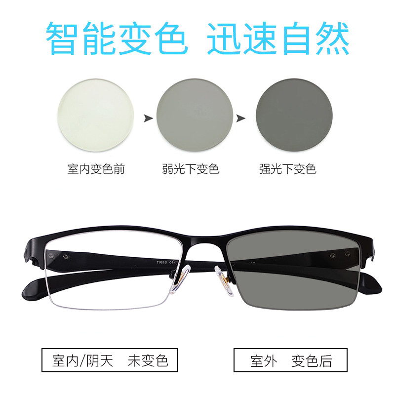 变色眼镜男近视半框板材金属墨镜成品度数太阳镜防辐射平光66071