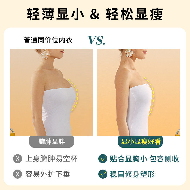 美国超薄款大胸显小胸贴女隐形抹胸内衣婚纱无肩带防滑文胸吊带用