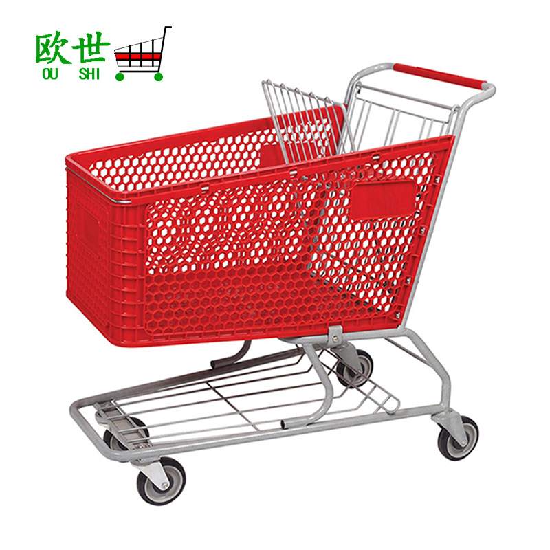 供应125L塑料购物手推车 商城塑料手推车新款塑料购物手推车 直销