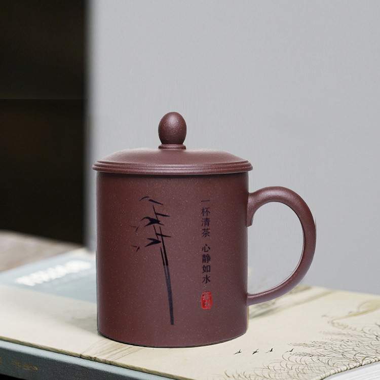 宜兴紫砂杯手工带盖杯子隔舱过滤大容量茶水分离泡茶杯静心紫泥