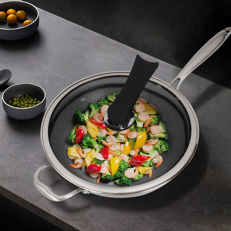 304不锈钢双面蜂窝锅底微油烟炒菜锅家用煎蛋不粘炒锅