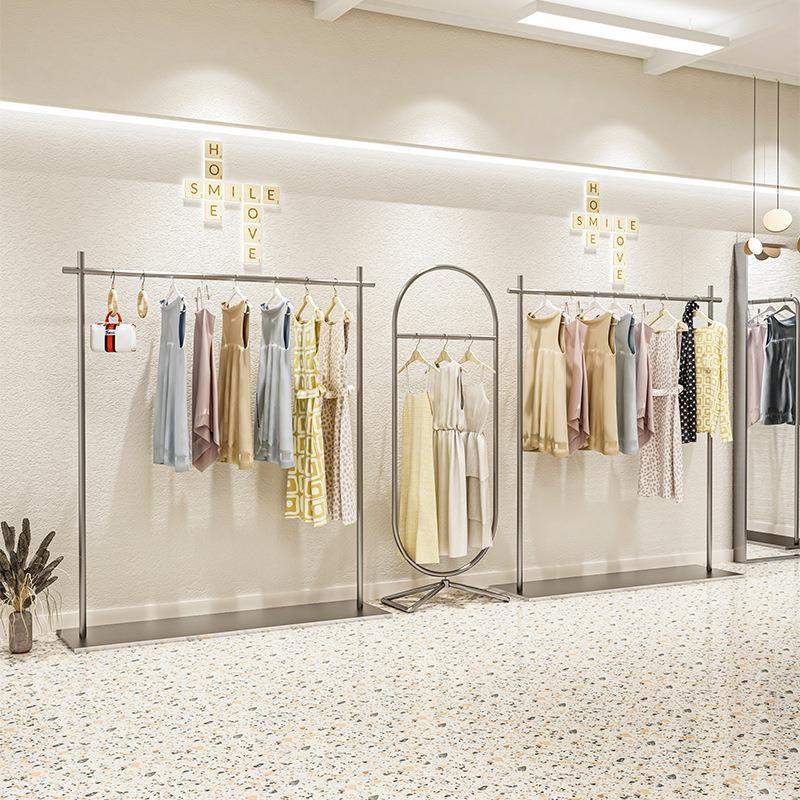 服装店展示架不锈钢落地式挂衣架女装店网红货架移动中岛陈列道具