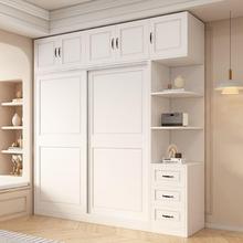 欧式纯实木衣柜家用卧室白色推拉门衣柜全白简约现代出租房耐用