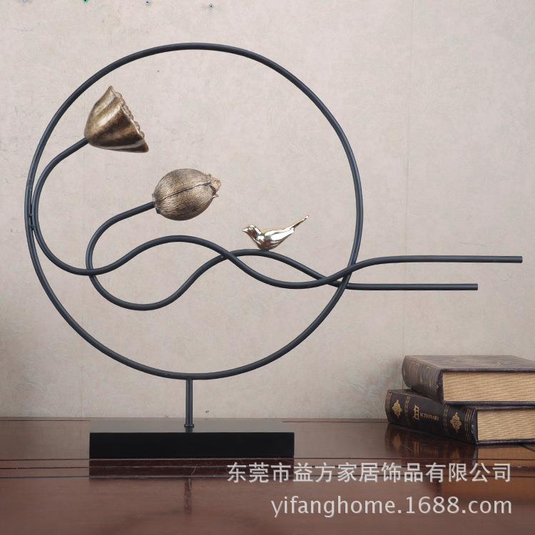 工厂直销欧式树脂工艺品摆件客厅卧室书房配饰铁艺小鸟莲蓬摆饰
