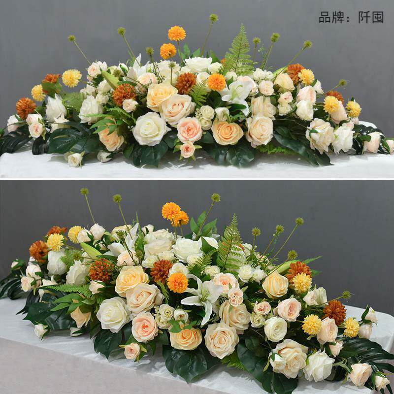 假花仿真花高档长形大型会议桌花商务台花办公会议室桌面装饰摆件