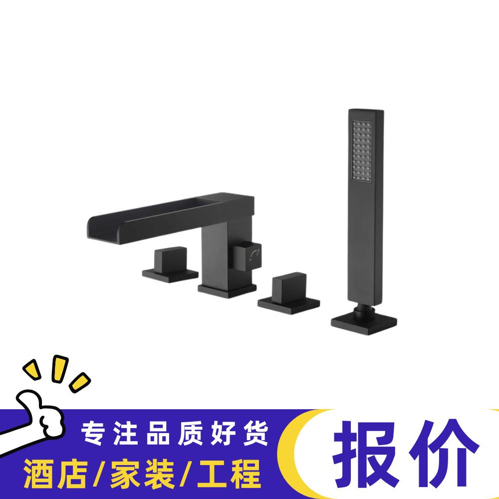 全铜浴缸龙头冷热瀑布式大流量出水四孔分体双把双控浴室缸边龙头