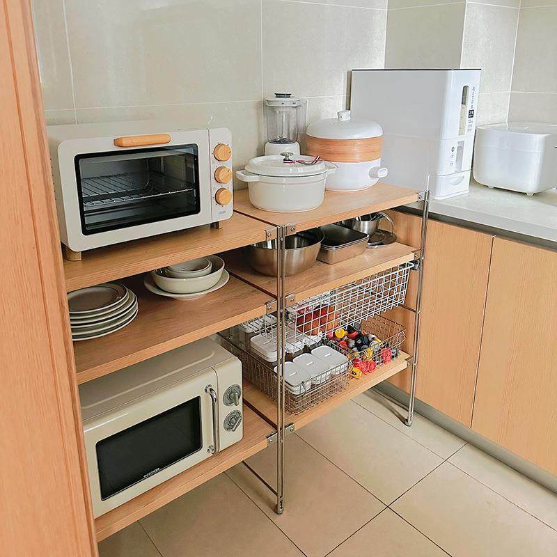 室研所日式厨房置物架落地微波炉烤箱小家电锅具收纳杂物架储物架