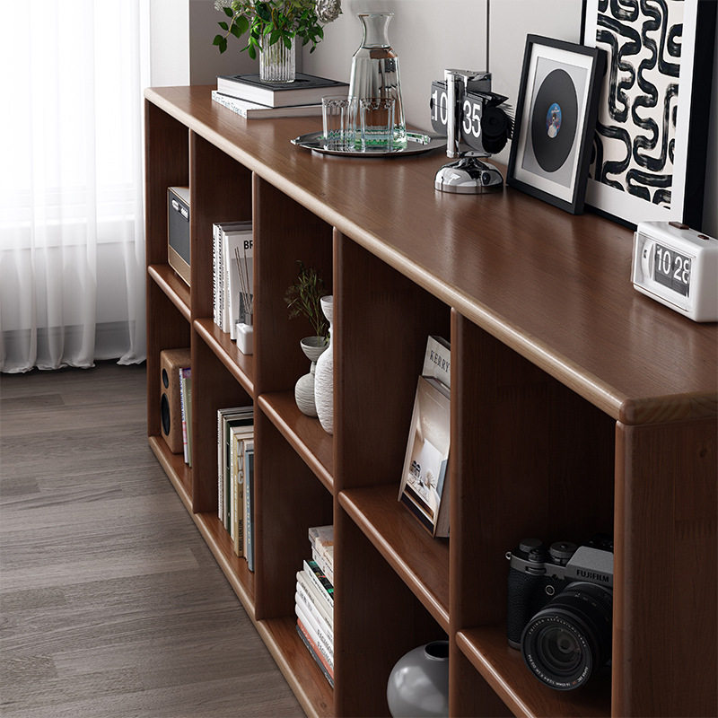 橡胶木书架实木格子柜客厅一体靠墙落地置物收纳美式胡桃木色书柜,住宅家具,书架,淘宝优惠券,粉丝福利购,淘宝优惠卷