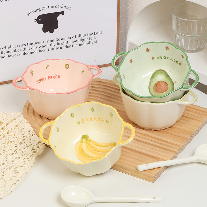 陶瓷小清新米饭碗双耳碗