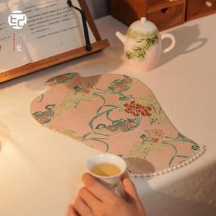 原创织锦茶席干泡台茶垫茶几茶具茶杯防烫隔热垫创意花瓶形桌布