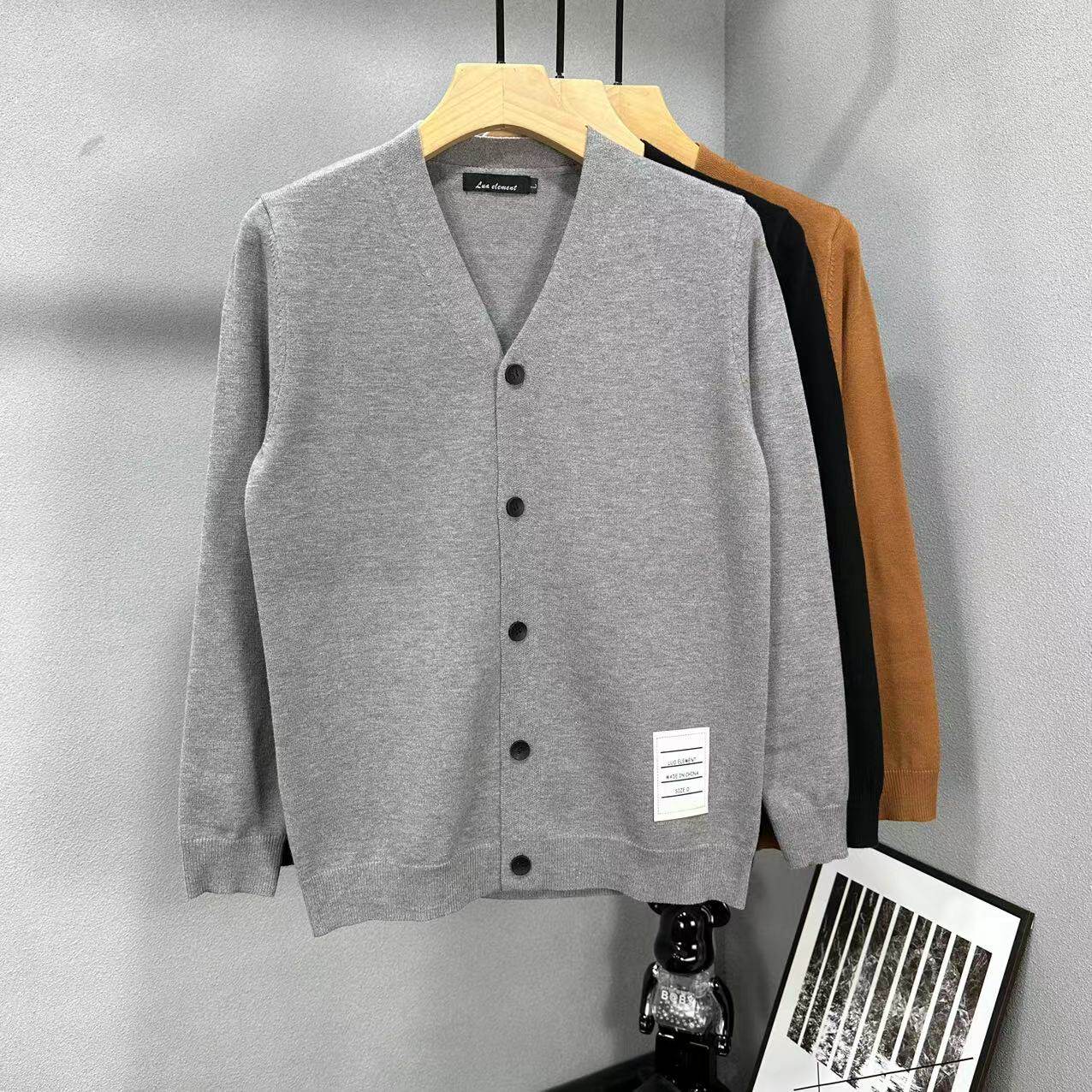 2023春秋季新款针织开衫男毛衣外套外穿韩版潮流休闲V领毛线衫男