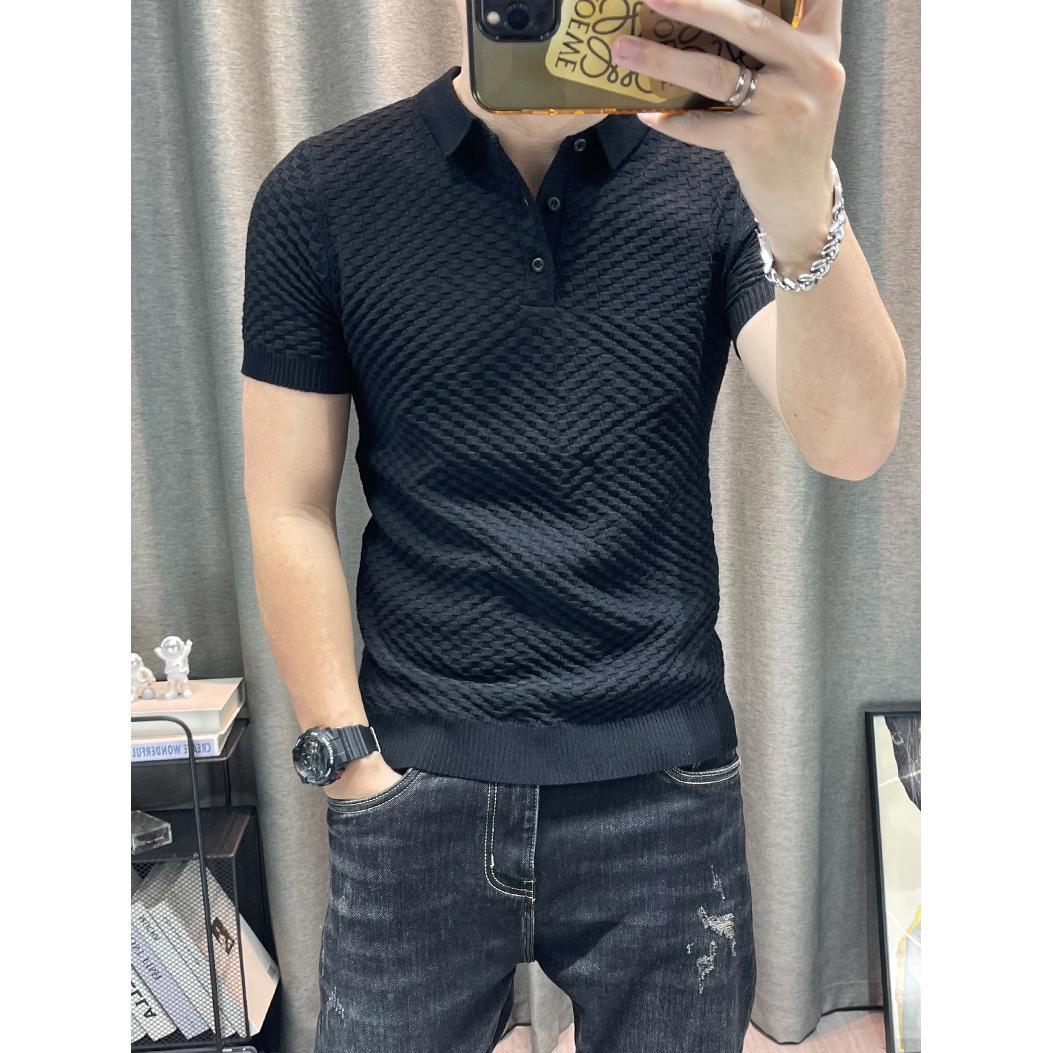 纯色短袖polo衫男士半袖针织衫有领上衣弹力百搭修身青年男装毛衫