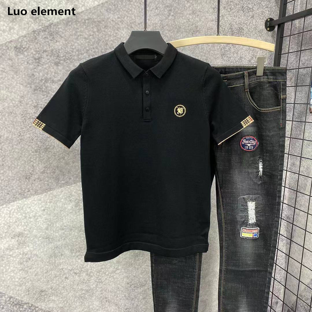 帅气男士短袖针织polo衫秋季修身针织半袖潮牌打底衫百搭T恤翻领