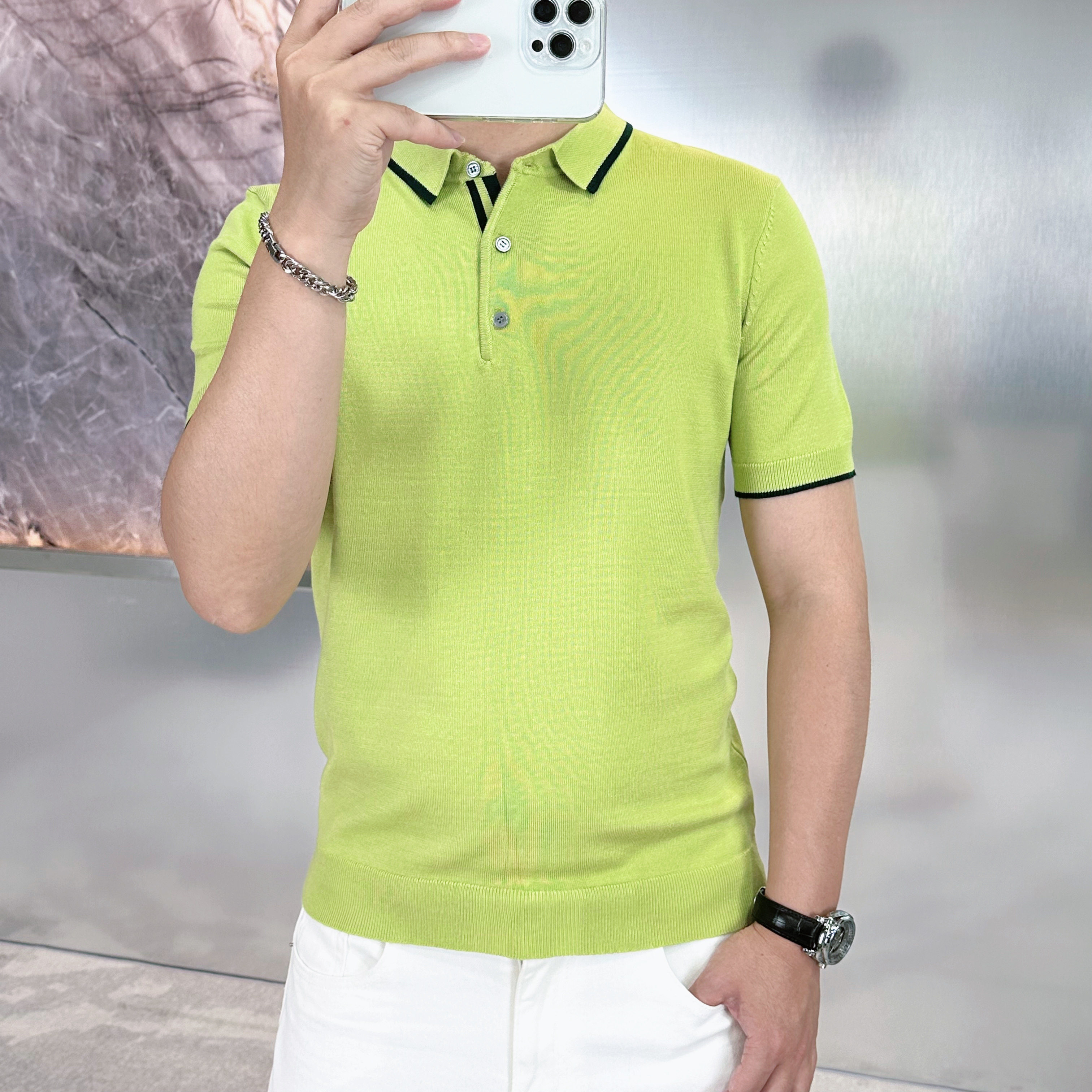 男士春夏新款网红时尚翻领针织衫ins潮流帅气韩版修身男短袖POLO