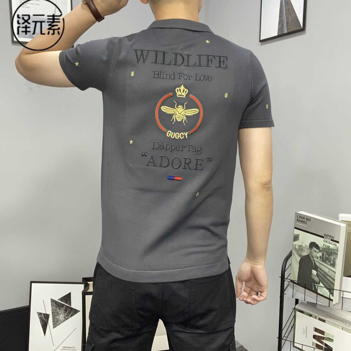 欧洲站潮牌刺绣短袖毛衣男秋冬新款时尚大码青年翻领半袖针织衫帅