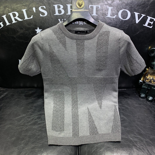 百搭短款显瘦男士针织衫t恤修身时尚青年打底衫半袖个性潮牌上衣